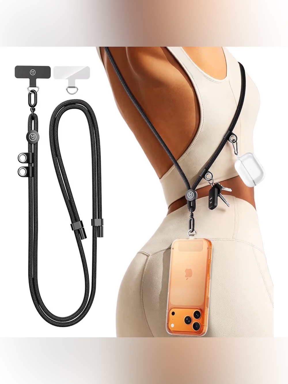 Universal Black Phone Crossbody Lanyard with Swivel Clip. NIP